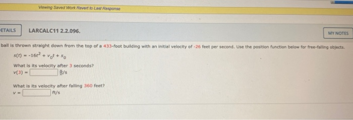 Solved A Ball Is Thrown Straight Down From The Top Of A 4 Chegg Com