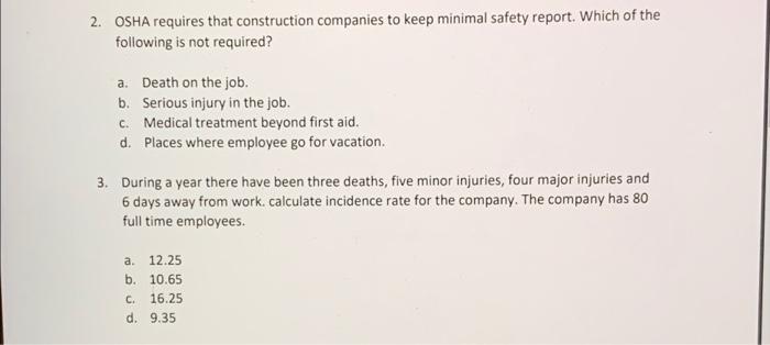 Solved 2. OSHA Requires That Construction Companies To Keep | Chegg.com