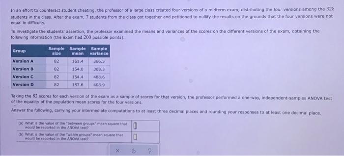 Solved In An Effort To Counteract Student Cheating, The | Chegg.com