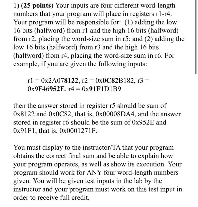 Solved 1) (25 points) Your inputs are four different | Chegg.com