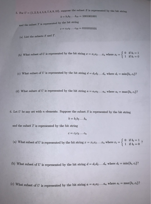 Solved Bit String Representation Of Subsets Name Given A Chegg Com