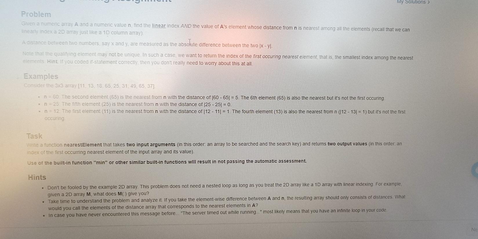 Solved My Solutions > Problem Given a numenc array A and a | Chegg.com