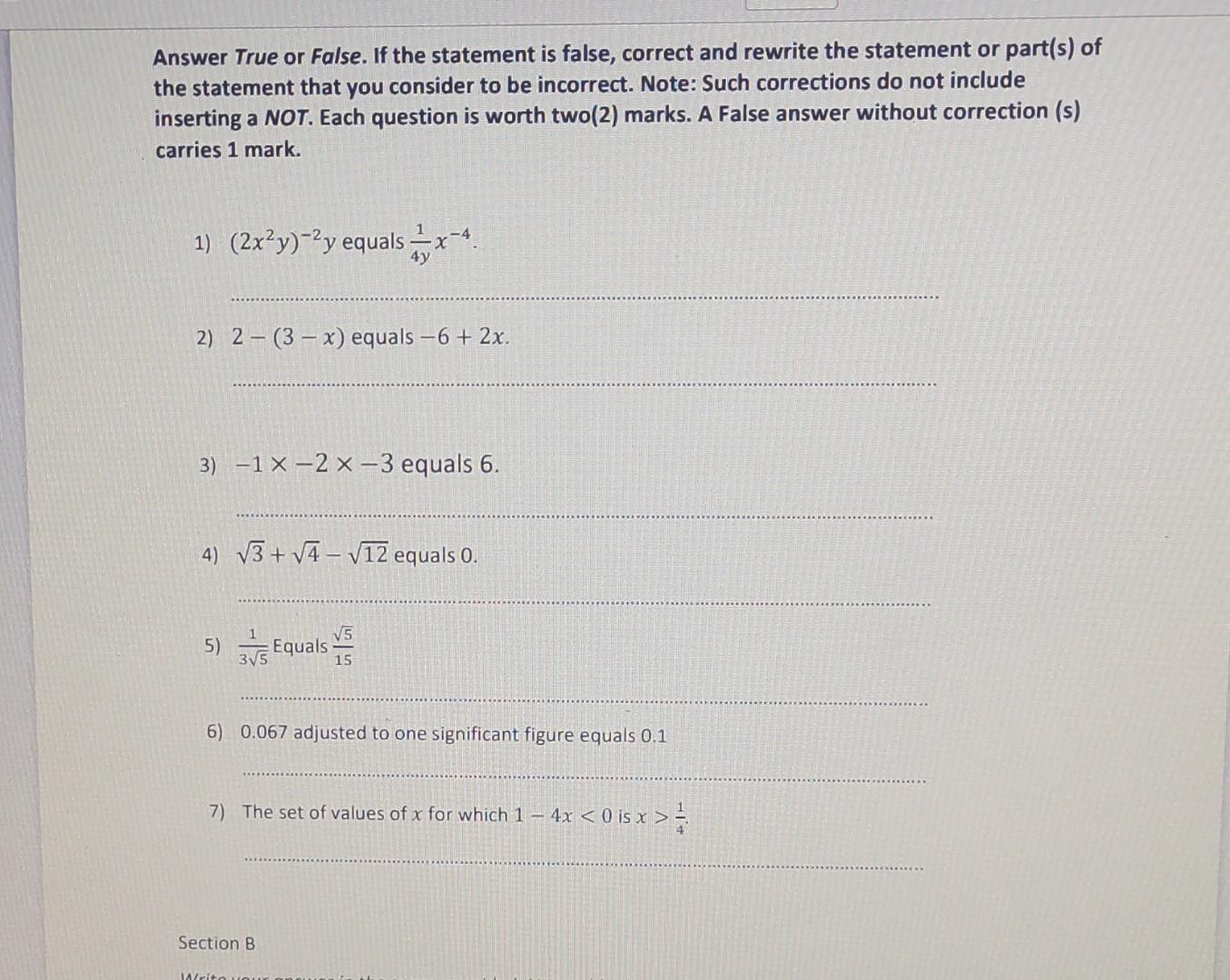 Solved Answer True Or False. If The Statement Is False, | Chegg.com