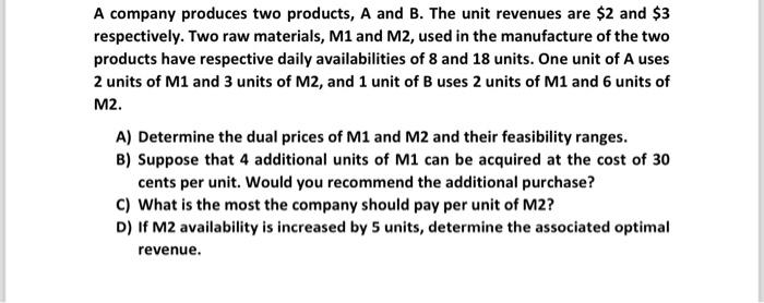 Solved A Company Produces Two Products, A And B. The Unit | Chegg.com