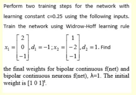 Perform two training steps for the network with | Chegg.com