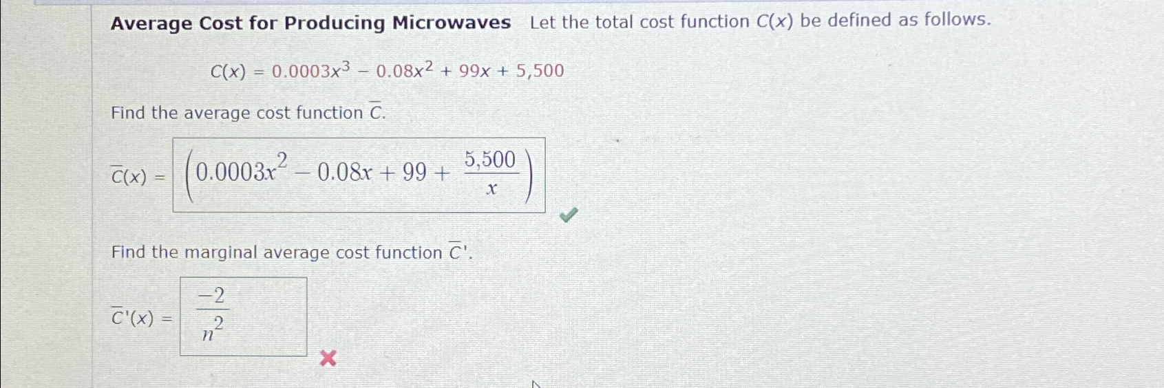 Solved Average Cost for Producing Microwaves Let the total