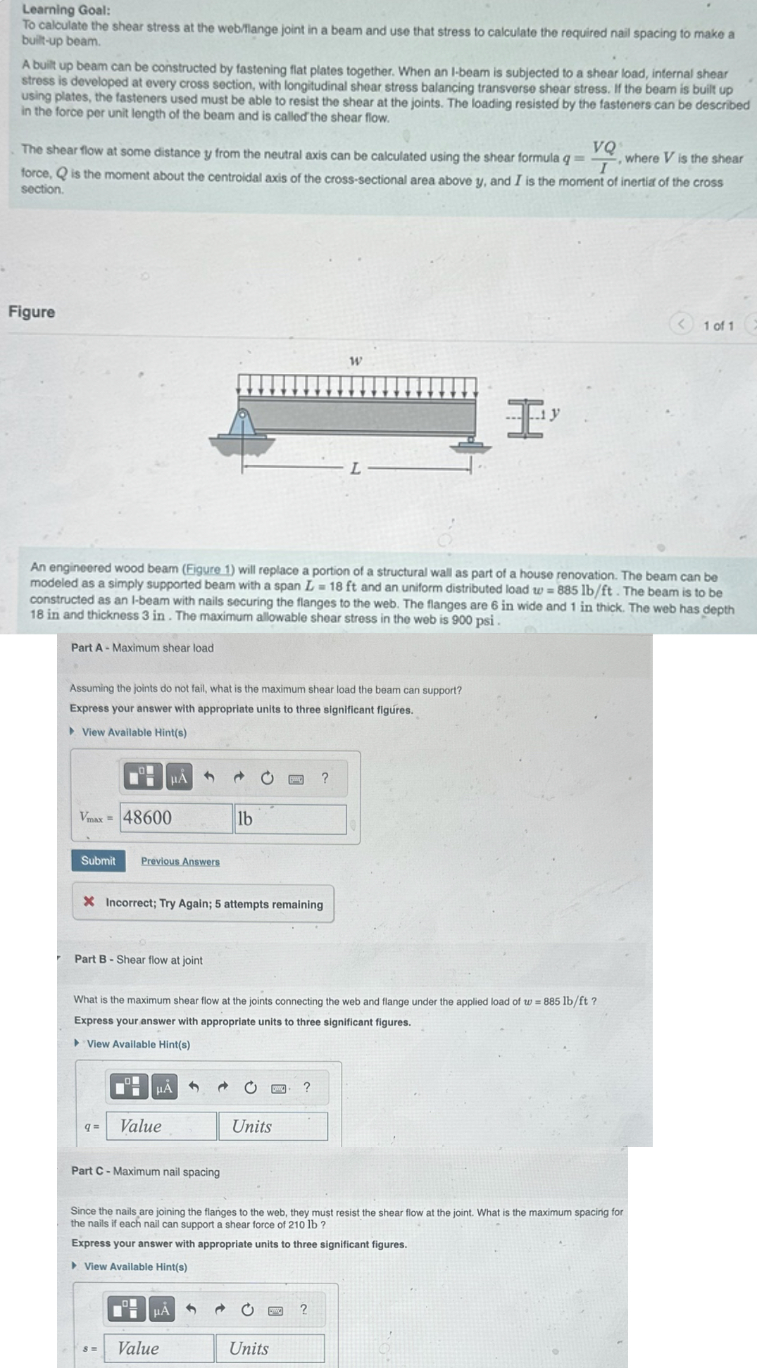 Solved Learning Goal:To calculate the shear stress at the | Chegg.com