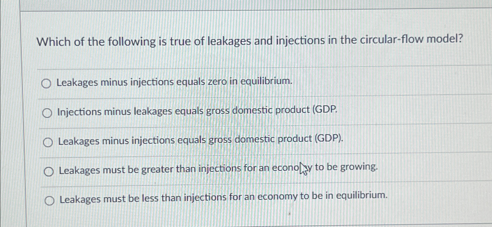 Solved Which of the following is true of leakages and | Chegg.com