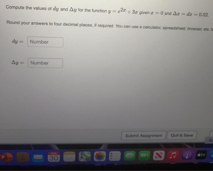 Solved Compute The Values Of Dy And Ay For The Function Y