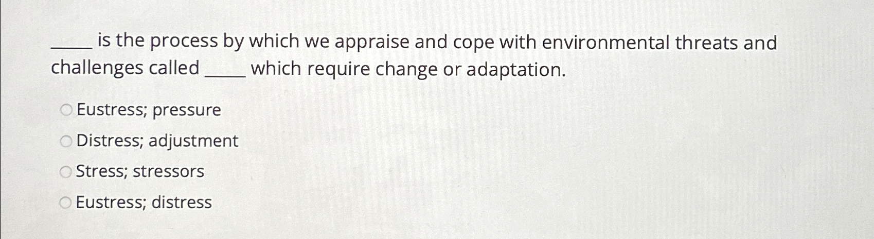 Solved is the process by which we appraise and cope with | Chegg.com