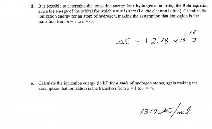 Solved d. It is possible to determine the ionization energy | Chegg.com