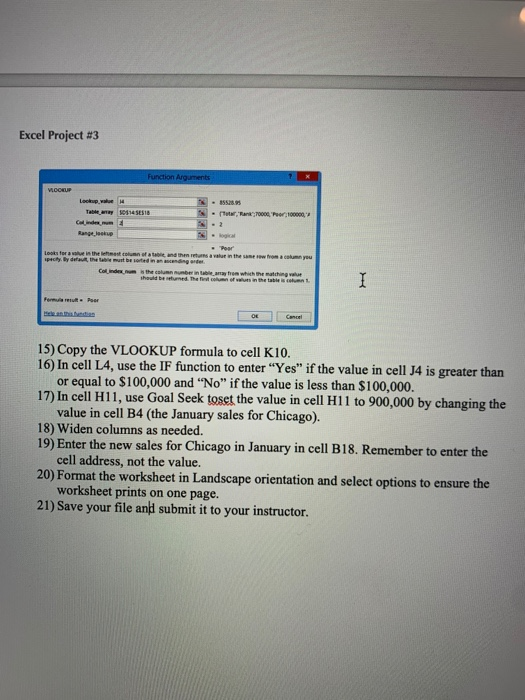 Excel Project #3 Function Arguments VOOLUP Lookup Table_array 011450810