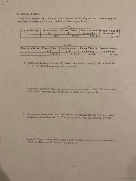 Solved Problem 2 (10 points) Use the following time value of | Chegg.com