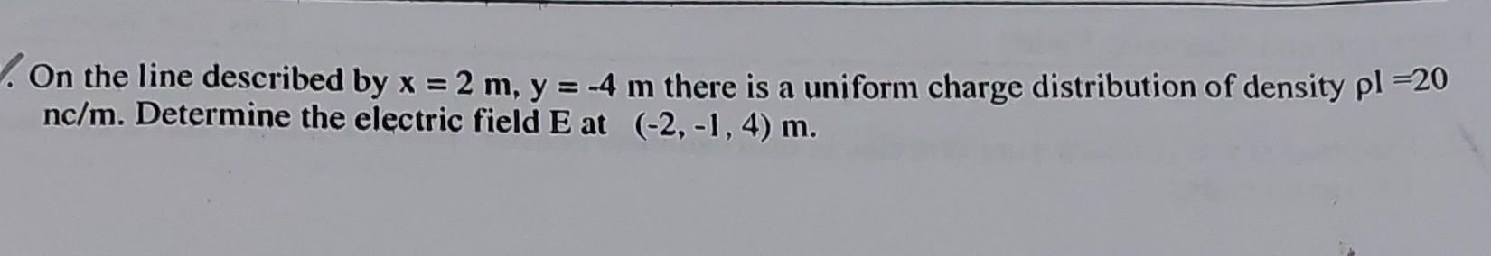 Solved On the line described by x=2m,y=−4 m there is a | Chegg.com