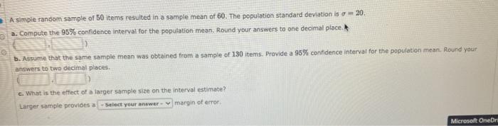 Solved A simple random sample of 50 items resulted in a | Chegg.com