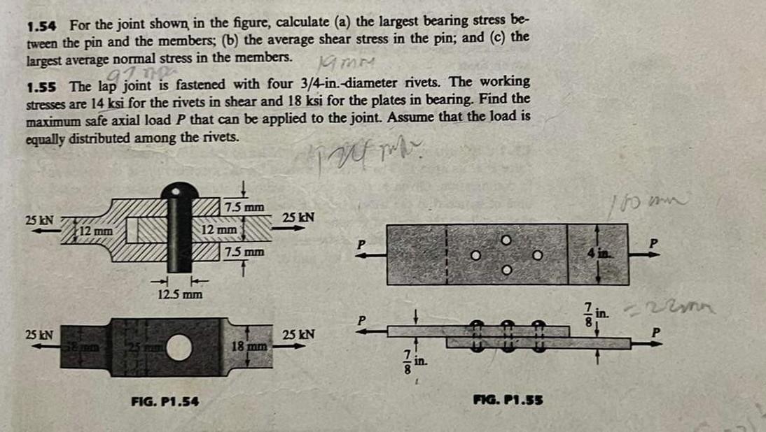 Solved 1.54 For the joint shown in the figure, calculate (a)