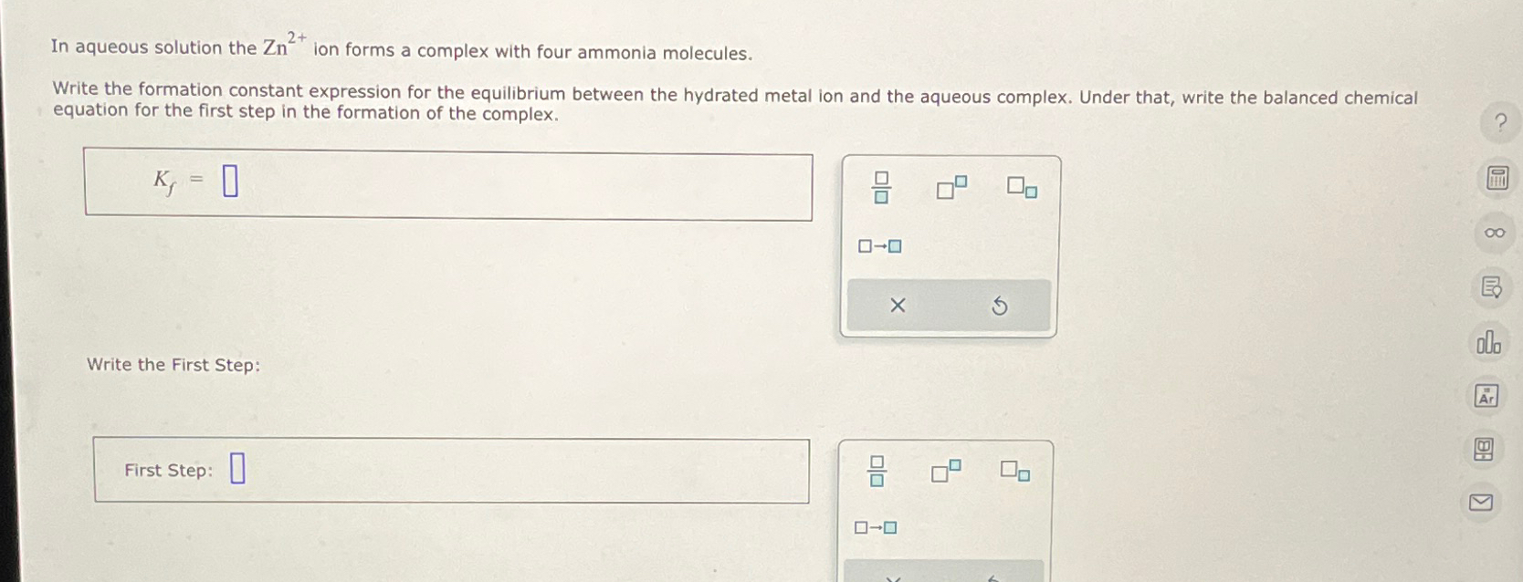 Solved In aqueous solution the Zn2+ ﻿ion forms a complex | Chegg.com