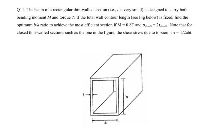 Solved Q11: The beam of a rectangular thin-walled section | Chegg.com