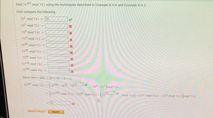 Solved Find 72307 mod 711 using the techniques described in | Chegg.com