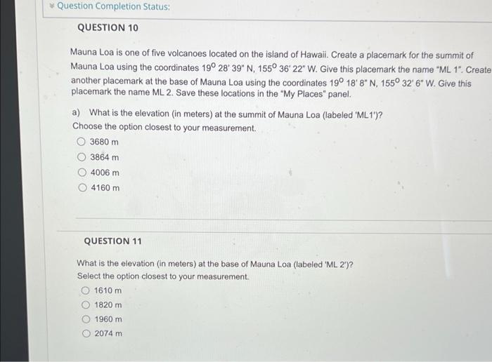 Solved Question Completion Status QUESTION 10 Mauna Loa is