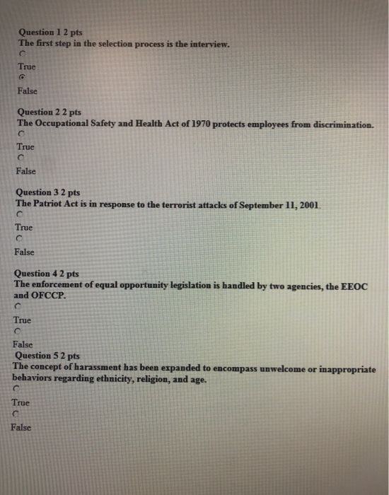 Solved Question 1 2 pts The first step in the selection | Chegg.com