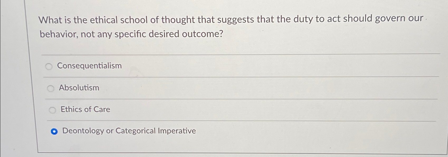 Solved What is the ethical school of thought that suggests | Chegg.com