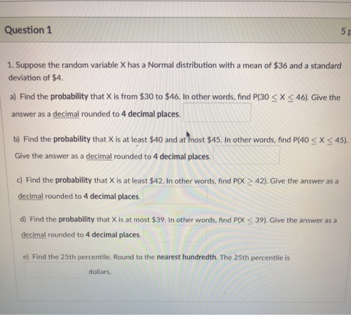 Solved Question 1 5 1. Suppose the random variable X has a | Chegg.com