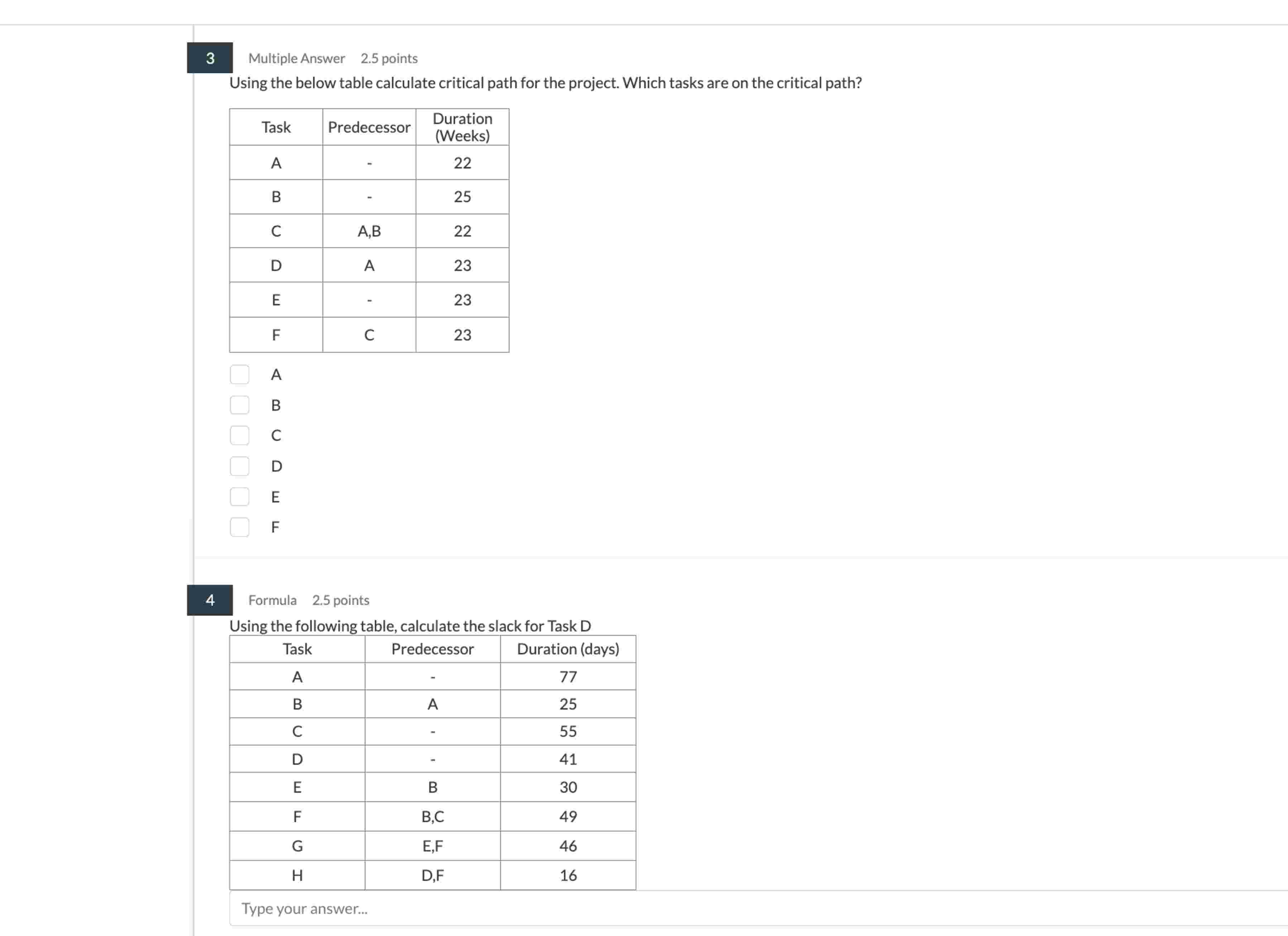 Solved please answer Using the below table calculate | Chegg.com