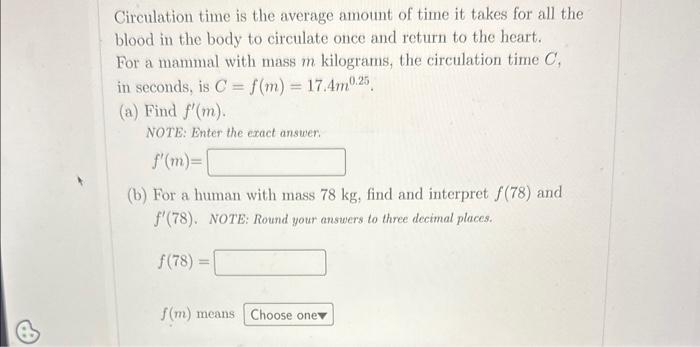 Solved Circulation time is the average amount of time it | Chegg.com
