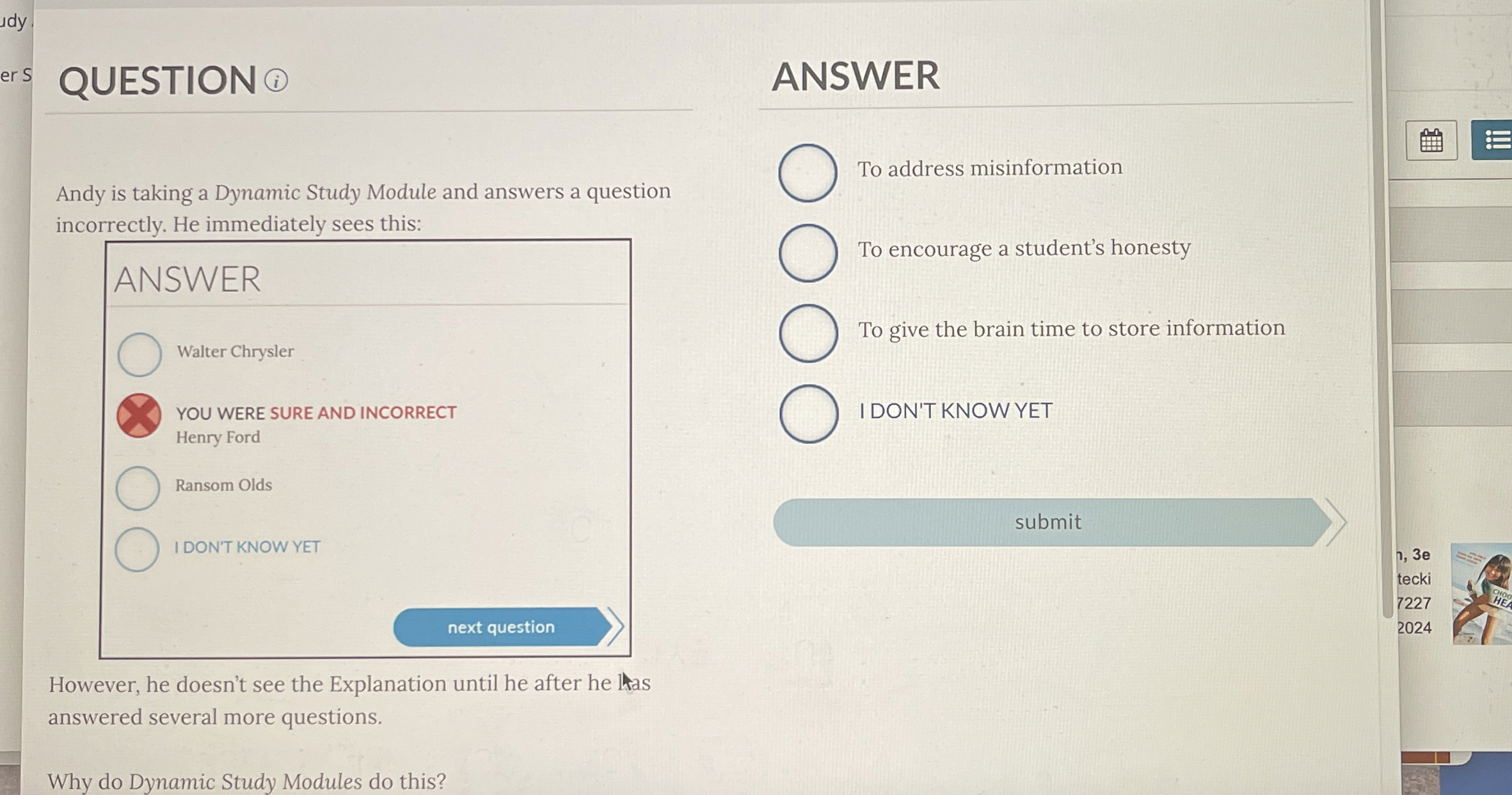 Solved QUESTION (8)Andy is taking a Dynamic Study Module and | Chegg.com