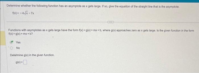 Solved Determine whether the following function has an | Chegg.com