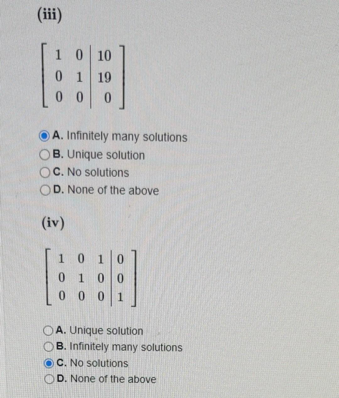 Solved 4 Points) The Following 4 Matrices Are All Augmented 