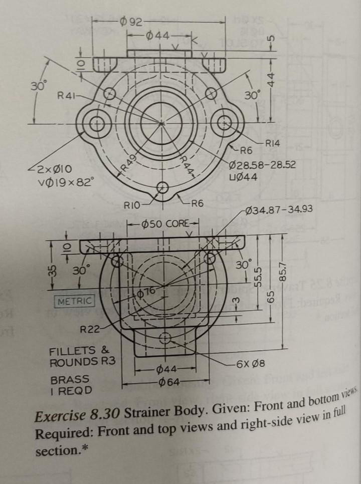 Solved Exercise 8.30 Strainer Body. Given: Front and bottom | Chegg.com