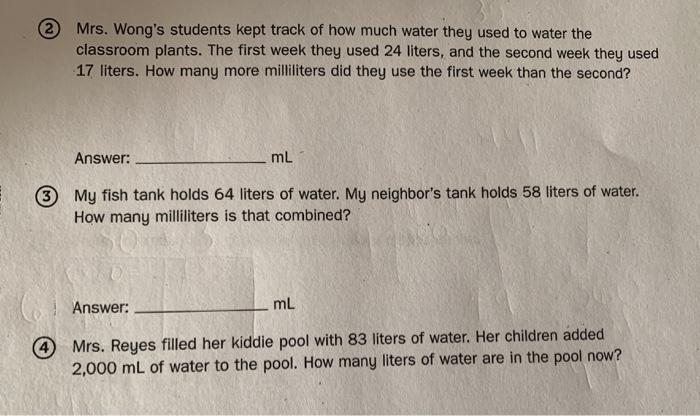 Math Homework Water Usage Problem Solved 2 Mrs. Wong's students kept track of how much water | Chegg.com