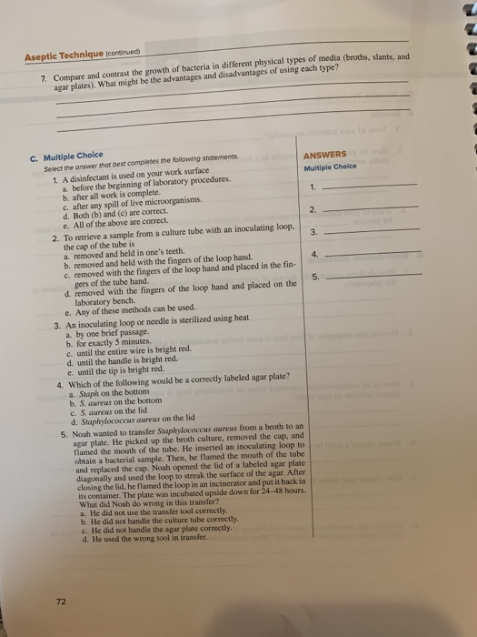 Solved Aseptic Technique continued) 7. Compare and contrast | Chegg.com