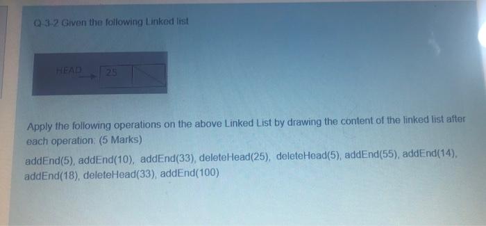 Solved Q-3-2 Given the following Linked list HEAD 25 Apply | Chegg.com
