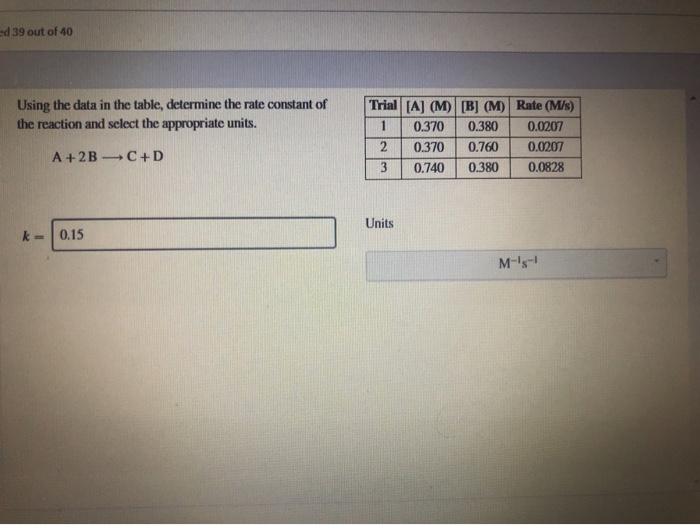 Solved d 39 out of 40 Using the data in the table, determine | Chegg.com