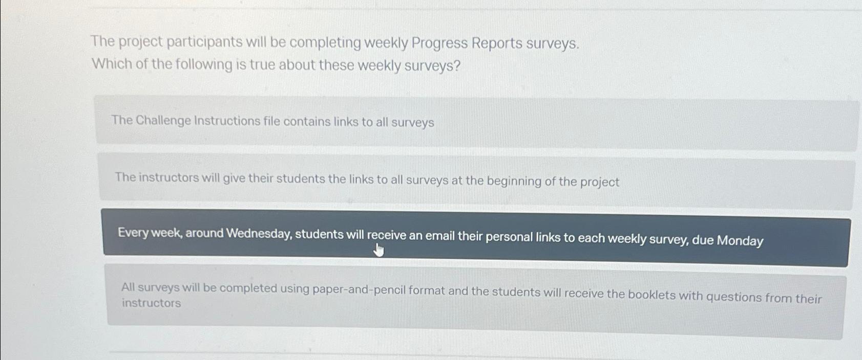 Solved The project participants will be completing weekly | Chegg.com