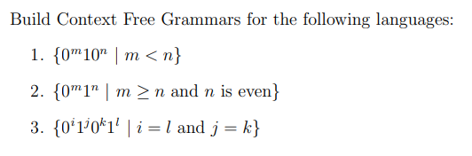 Solved Build Context Free Grammars For The Following | Chegg.com