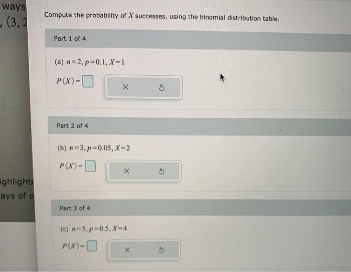 Solved ways Compute the probability of X successes, using | Chegg.com