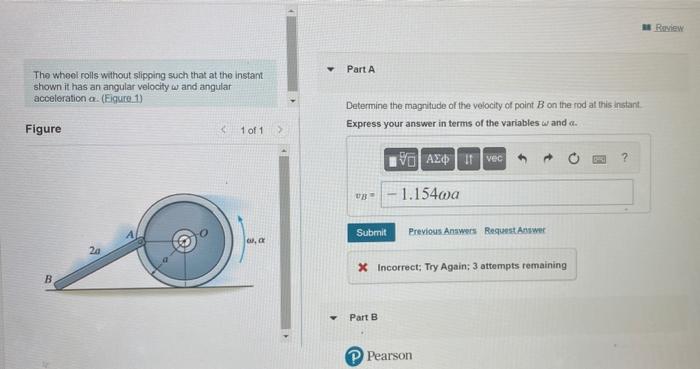 Solved The wheel rolls without slipping such that at the | Chegg.com