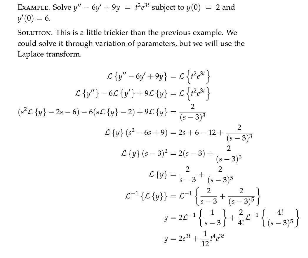 Solved ExAMPLE. Solve y′′−6y′+9y=t2e3t subject to y(0)=2 and | Chegg.com