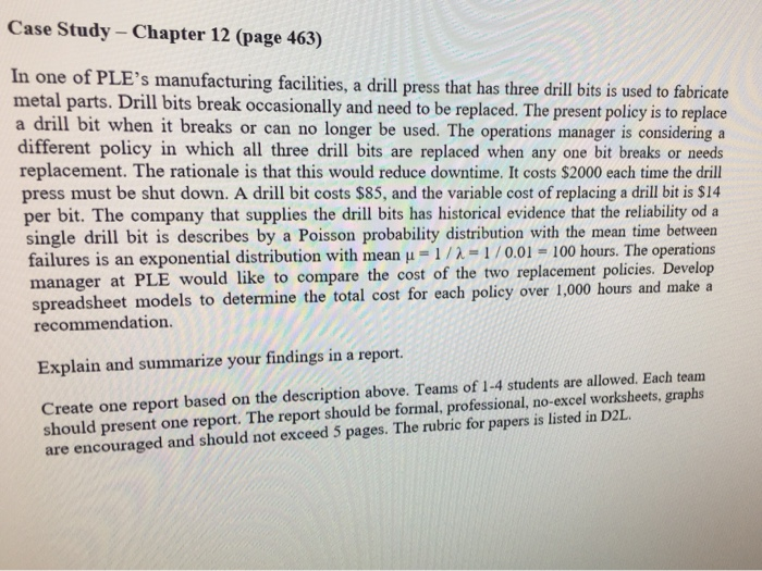 Solved Case Study - Chapter 12 (page 463) In one of PLE's | Chegg.com