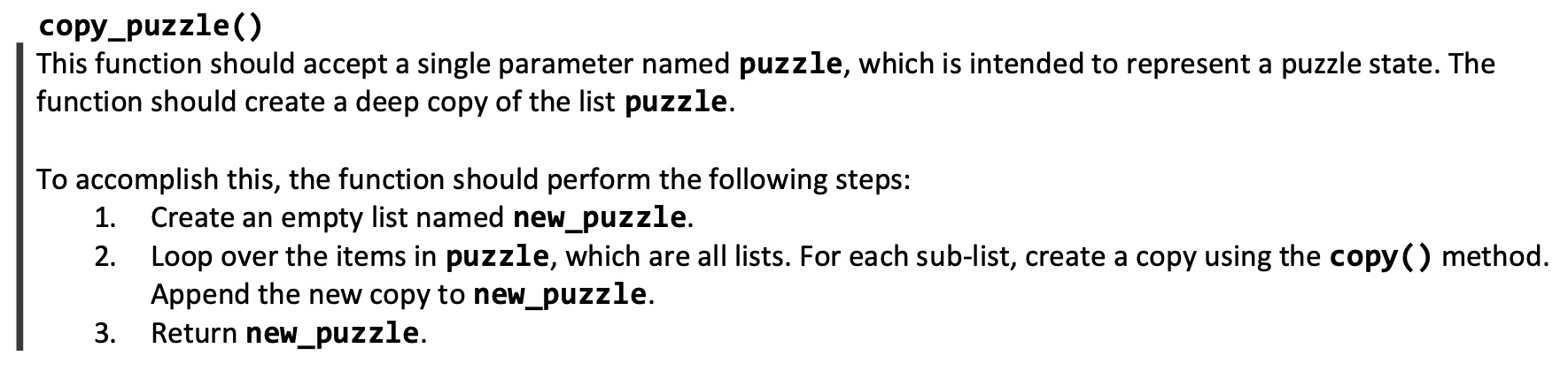 Solved copy_puzzle()This function should accept a single | Chegg.com