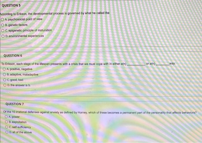 Solved QUESTIONS According To Erikson, The Developmental | Chegg.com