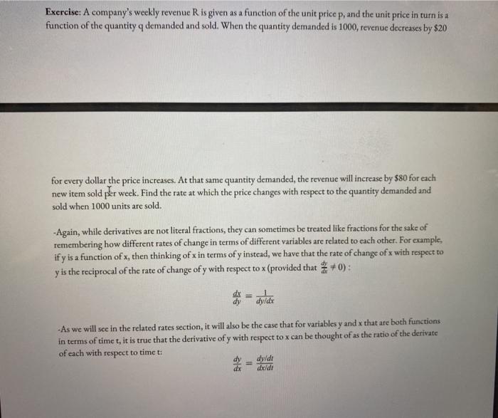 Exercise: A Company's Weekly Revenue Ris Given As ...