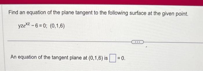 Solved Find an equation of the plane tangent to the | Chegg.com