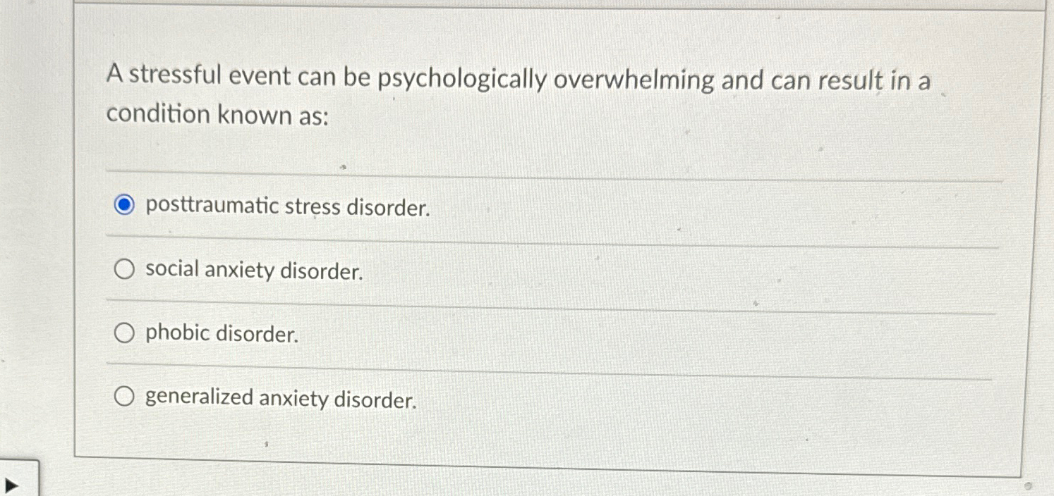 Solved A stressful event can be psychologically overwhelming | Chegg.com