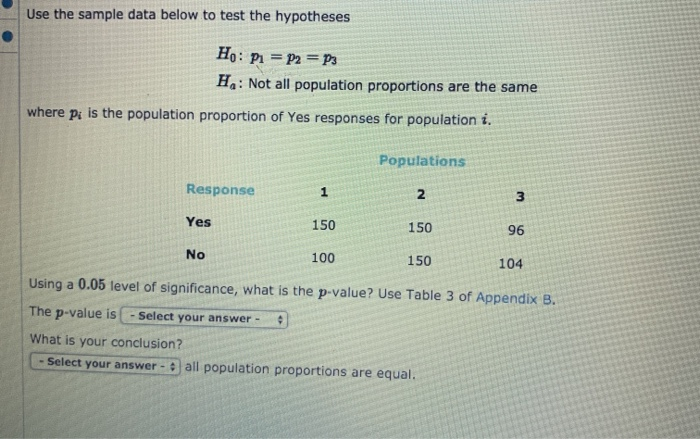 Solved Use the sample data below to test the hypotheses H: : | Chegg.com