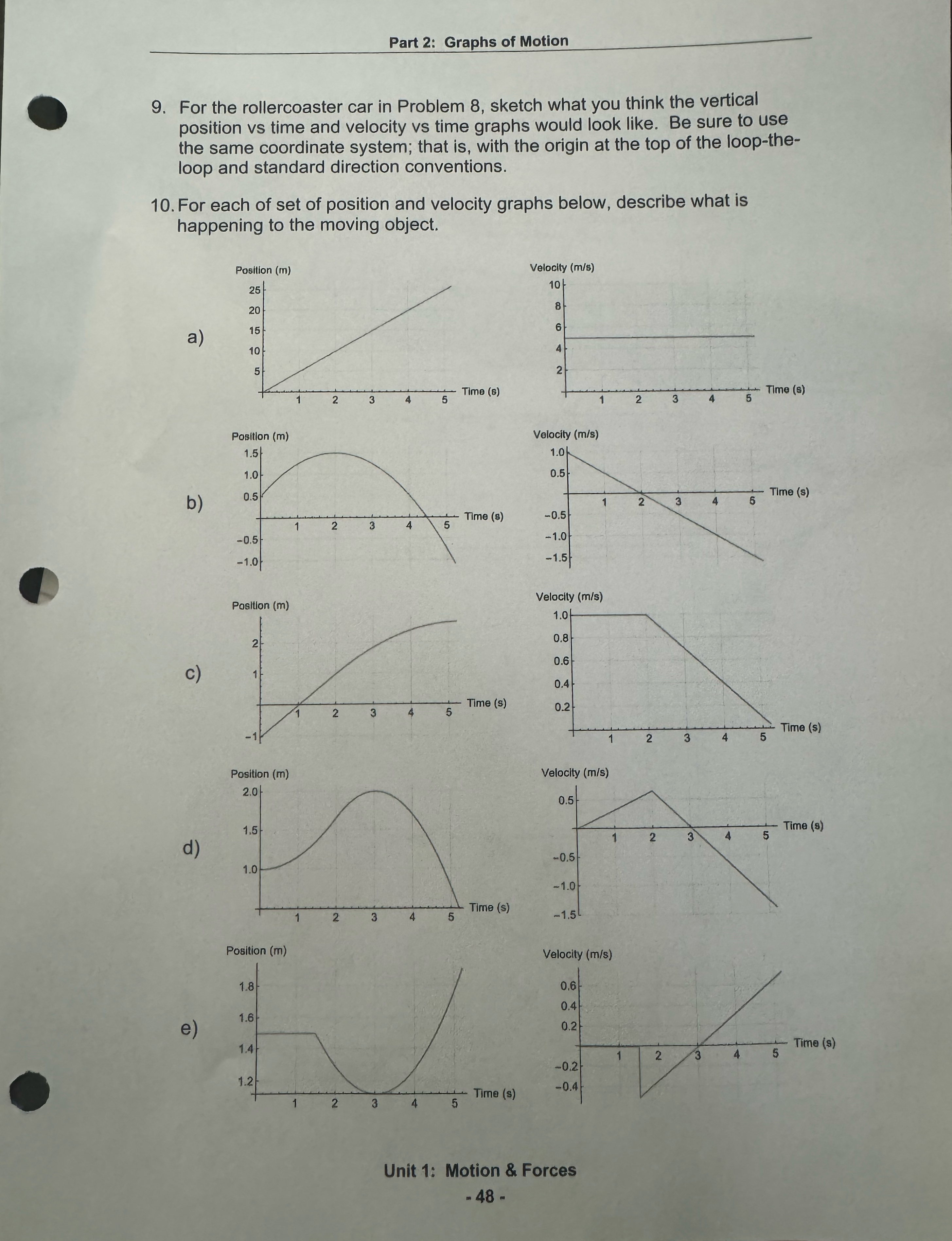 Solved Part 2: Graphs of Motion9. ﻿For the rollercoaster car | Chegg.com